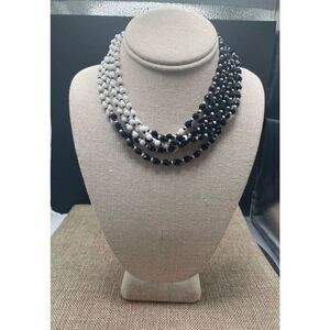 Vintage Miriam Haskell Multi-Strand Black & White Glass Bead Necklace